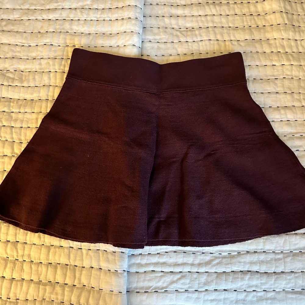 Burgundy Flared Mini Skirt - Aritzia
